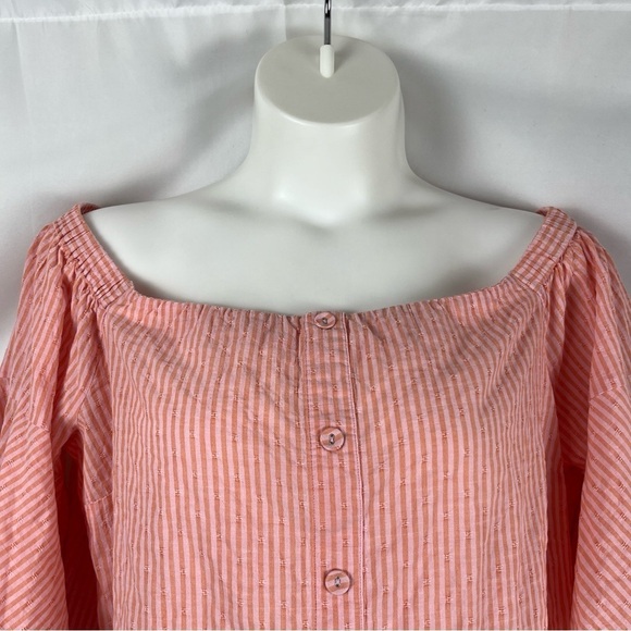 LANE BRYANT Women's Off Shoulder Striped Pink Orange Blouse Top 18-20 Peasant - Picture 4 of 7